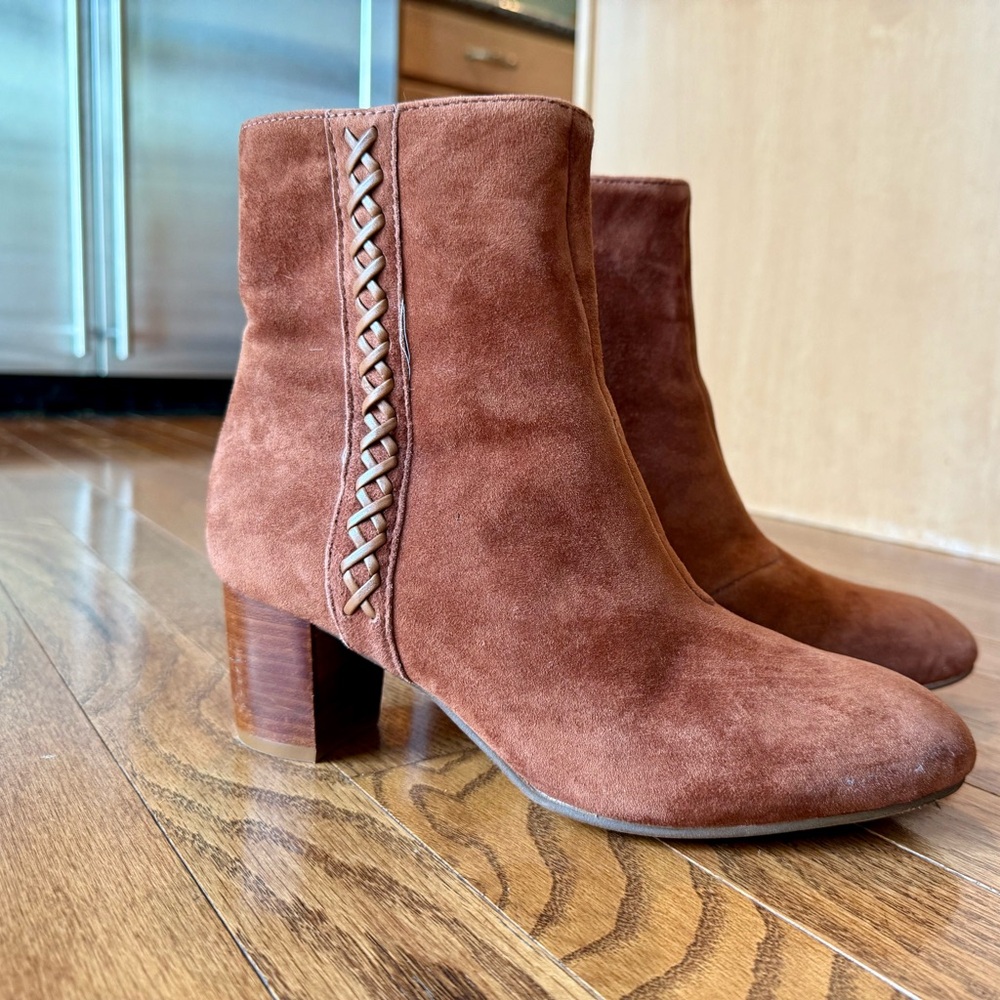Vintage Earth Brown Suede Ankle Boots with braid Detail
